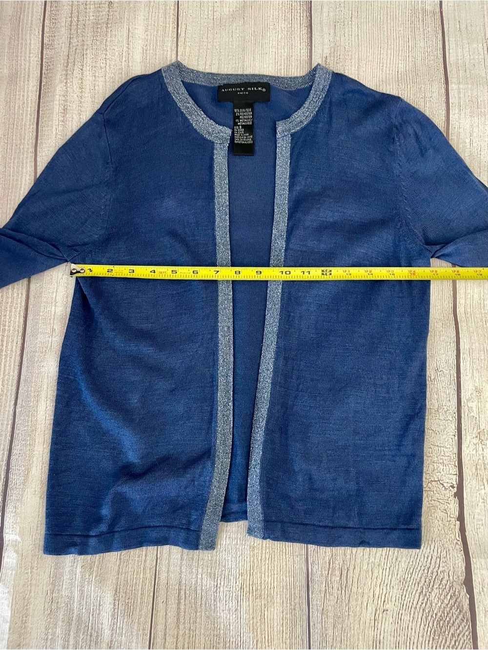 AUGUST SILK Women’s Vintage Open-Front Silk Cardigan Blue w/Trim Size Small - Picture 4 of 8